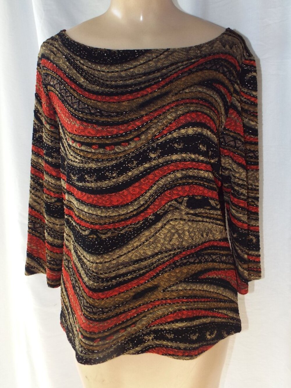 Brittany Black Fall Colors Women's Petite Large, Orange Tan Top 90s 1990s Y2K